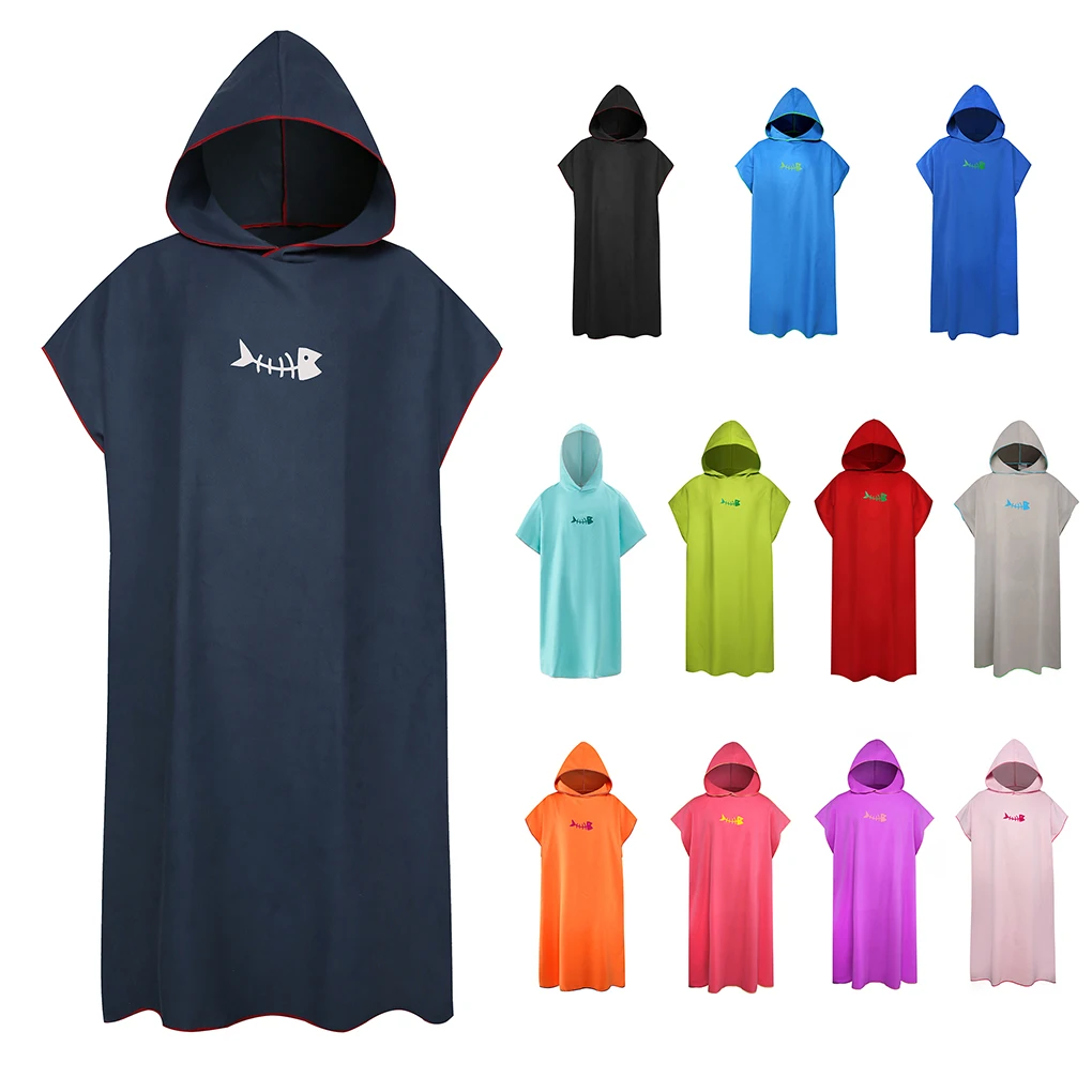 Polyester Bathrobe Windproof Thermal Replacement Short Sleeve Men Women Hooded Solid Color Seaside Swimming Robe Towel