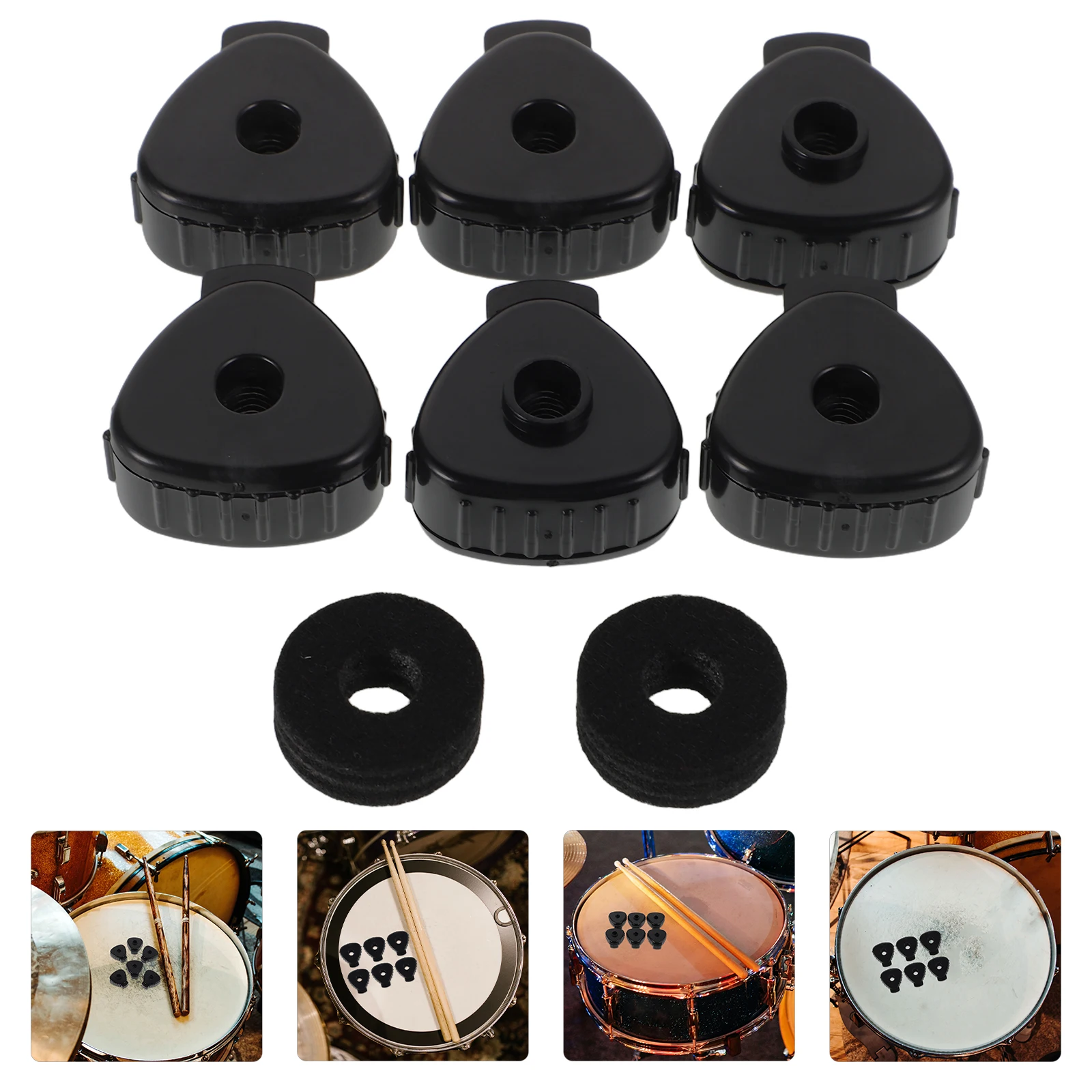 

6pcs Cymbal Quick Release Cap Black Triangular Nut Mate Drum Accessories Sound Enhancement Mini Cymbal Plastic Toppers Black