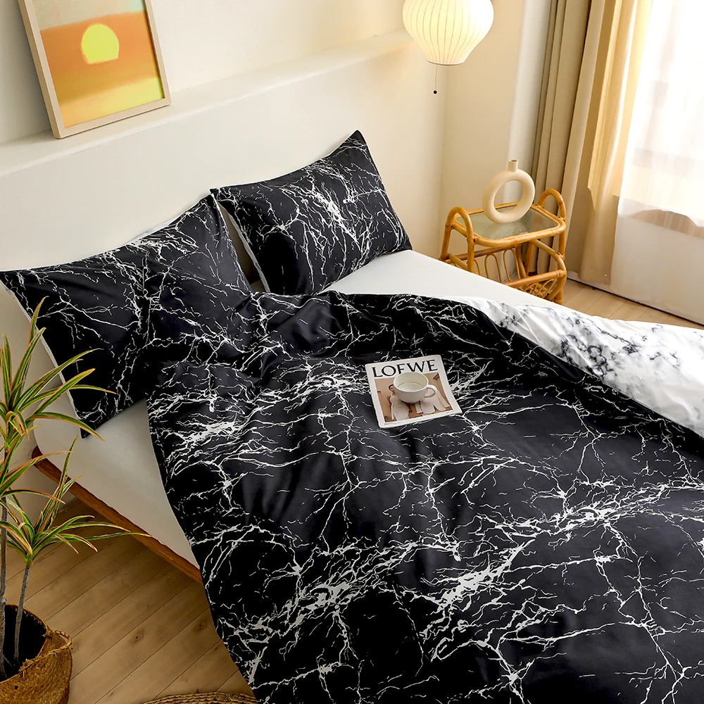 Classic Black marble pattern bedding set duvet cover pillowase, FR king US twin UK queen AU single size (no bed sheet)