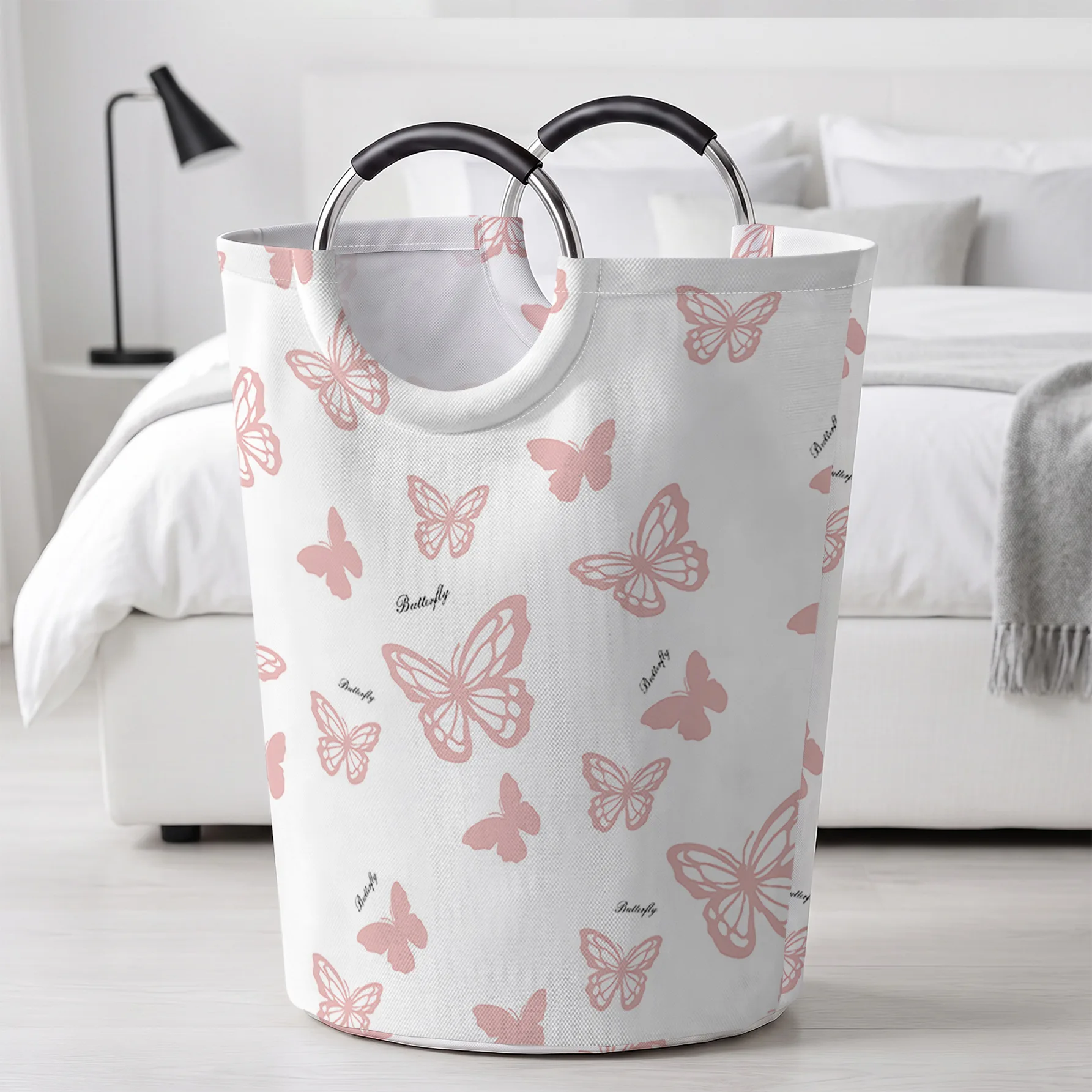 Pink Butterfly All‑Over Print Handheld Storage Basket, For Laundry, Bedroom & Home Sundries Storage