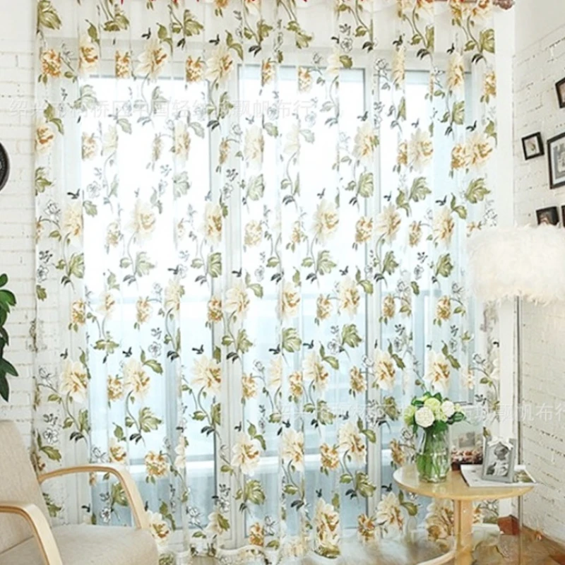 

Chinese Pastoral Curtains for Living Room Bedroom Dining Room Peony Flower Translucent Curtain Rotten Flower Screen Window