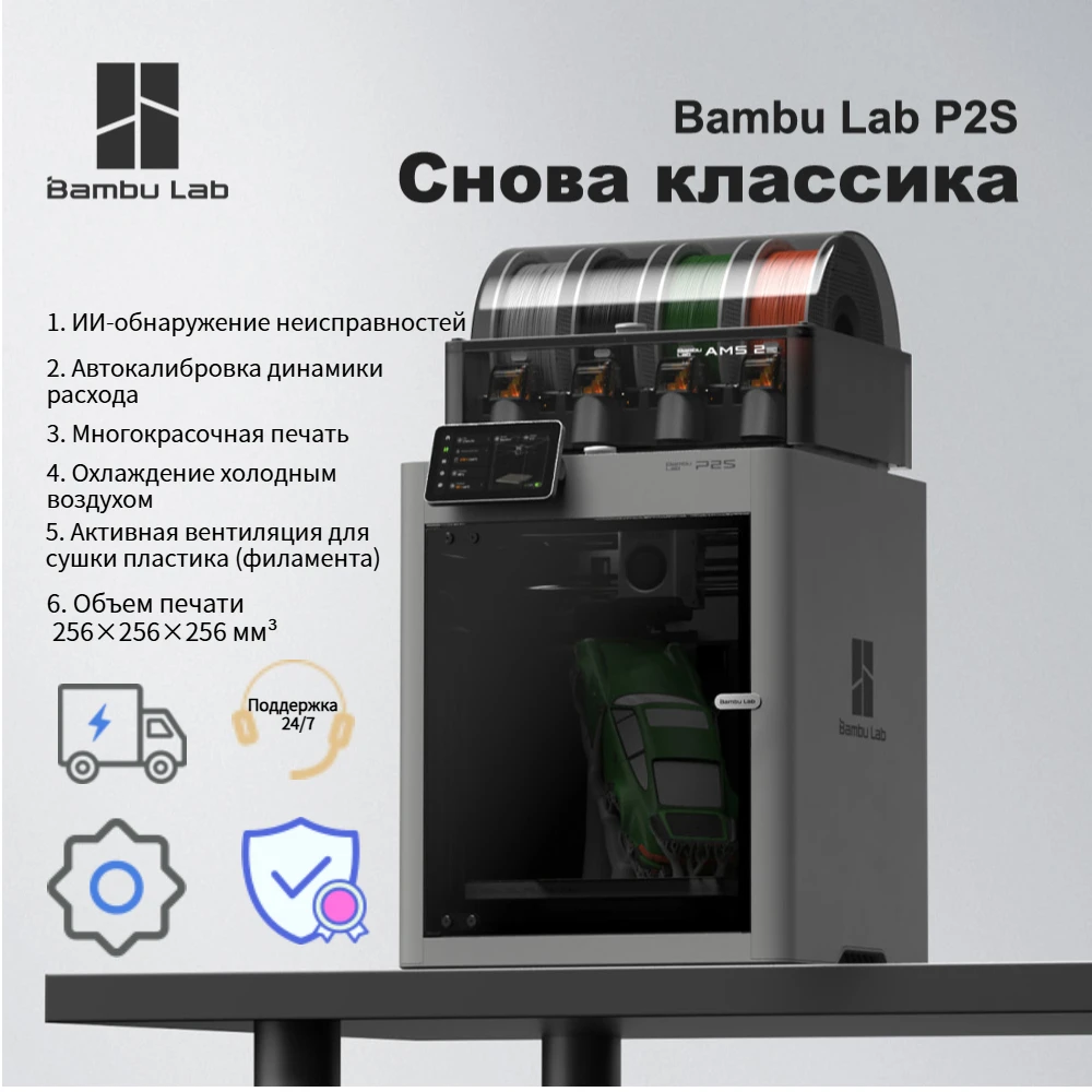 Bambu Lab P2S Combo 3D принтер с AMS 2 Pro EU версия P1S Улучшенная версия