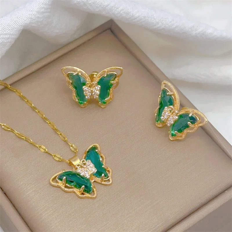 schmuck damen schmuck sets schmuck sets set of jewelerry for Mode europäischen und amerikanischen niedlichen mikro-eingelegten Schmetterling