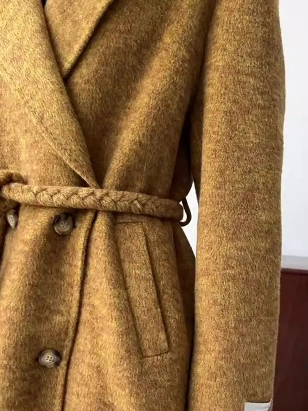 2024 New High-End Wool Woven Belt Suit Collar Double-sided Woolen Coat Women Winter New Elegant Wool Loose Slim Long Coats