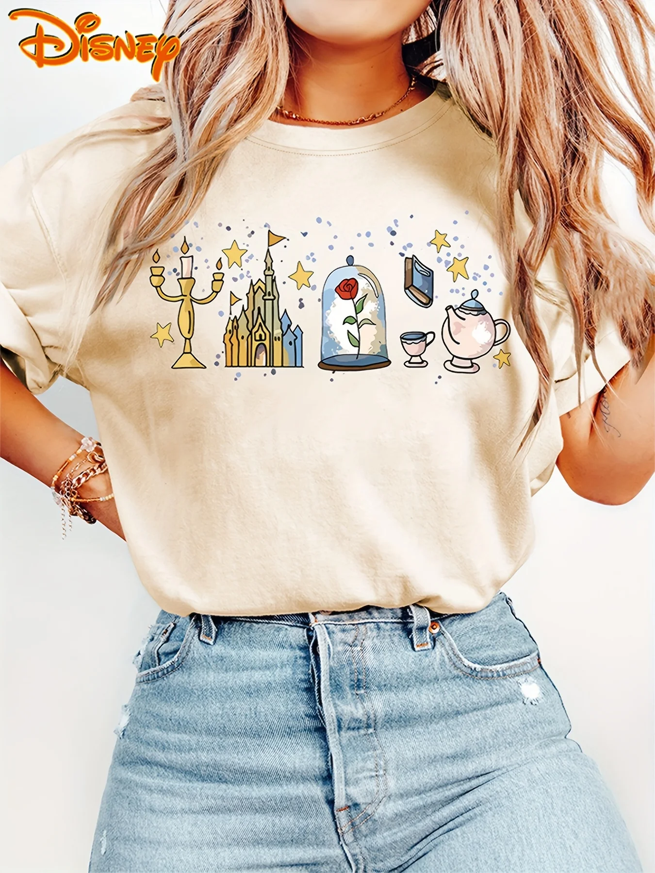 ديزني بيل ذا بيست يكون ضيفنا تي شيرت خمر المرأة الرجال القطن المحملة للجنسين قصيرة الأكمام زوجين