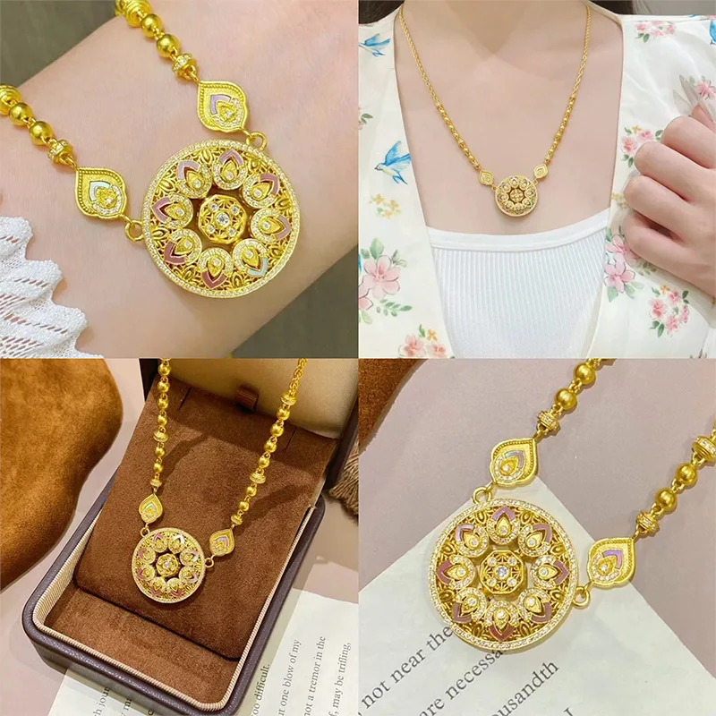 9999 24K Real Gold Eight Treasures Compass Necklace High-end Light Luxury Transfer Beads Clavicle Women's Sweater Chain Women