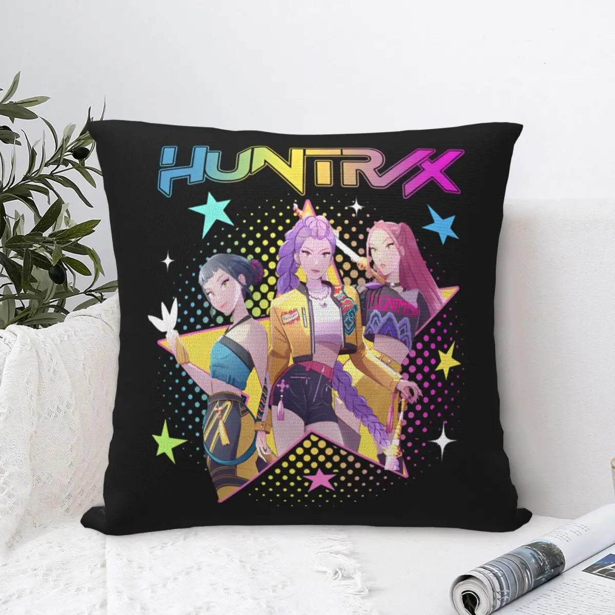 

Huntrix Kpop Demon Hunters Square Pillow Case Polyester Cushions for Sofa Zoey Rumi Mira Awesome Pillowcover Home Decor