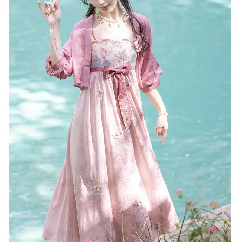 Exquisite Embroidery Chinese Tang Hanfu Retro Printing Gradient Strapless Gauze Ru Dress Sweet Princess Daily Fairy Hanfu