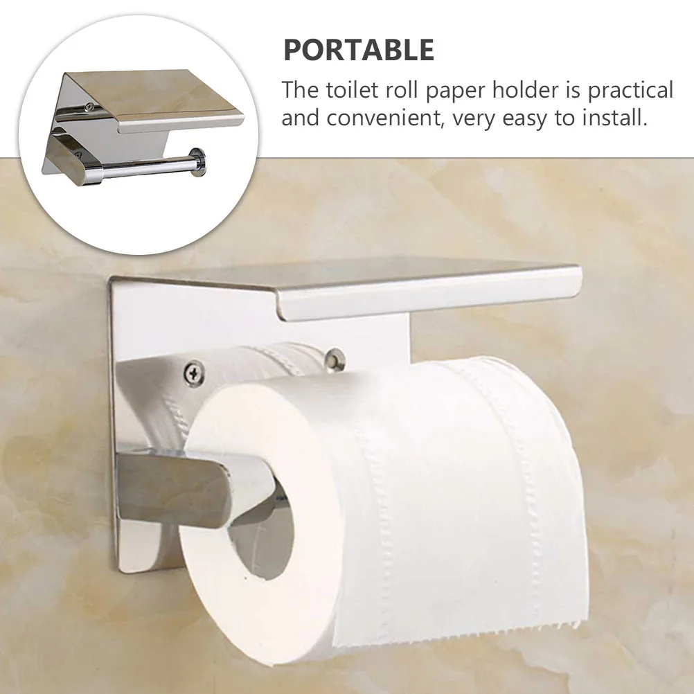 

Stainless Steel Paper Holder Roll Storage Shelf Cellphone Rack Bathroom Accessories Silver Space Saving Roll Paper Holder