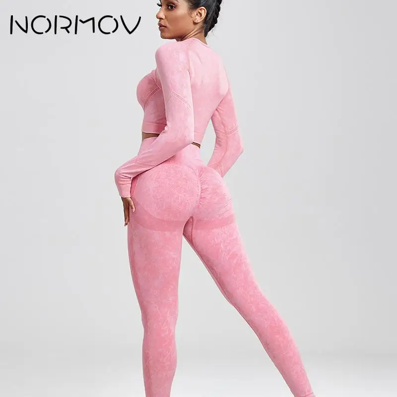 NORMOV Ribbed Seamless Women Sports Set 1-2 Pieces Yoga Set Leggings Sports Bra Fitness Suits Workout Sets For Women Sportswear