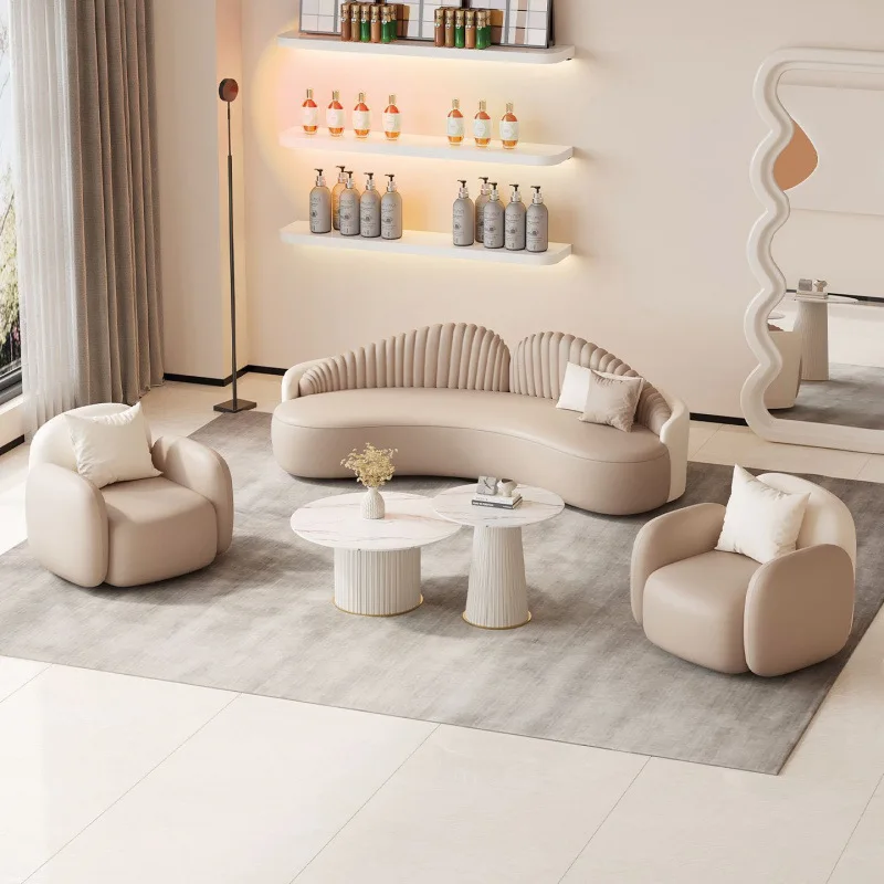 Beauty salon rest area reception clothing store hotel lobby homestay curved sofa office wood