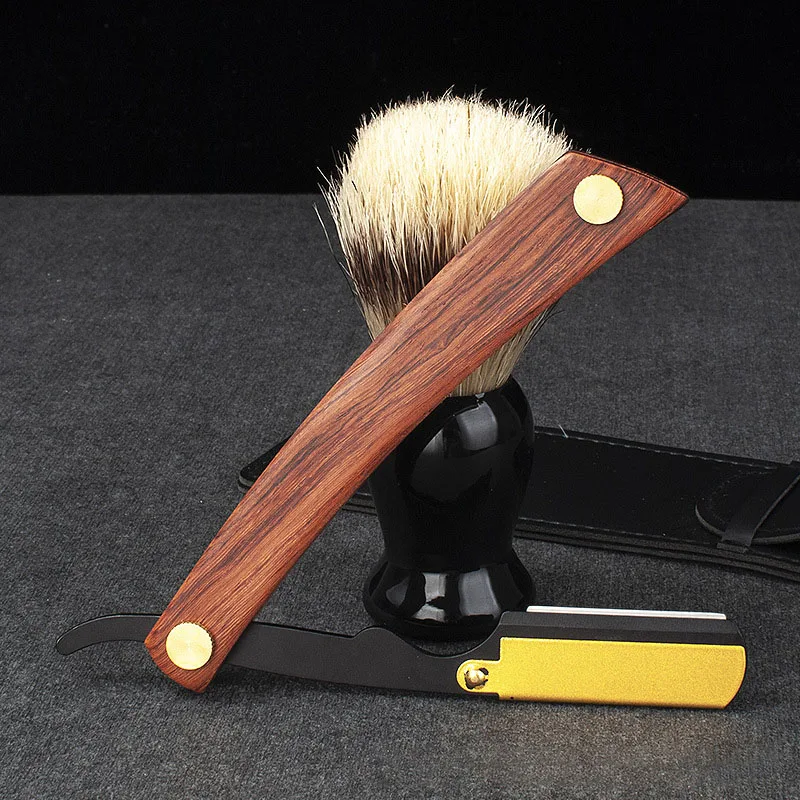 나무 트리머 수동 면도기 전문 스트레이트 에지 스테인레스 스틸 날카로운 이발사 면도기 접이식 면도 칼 선물