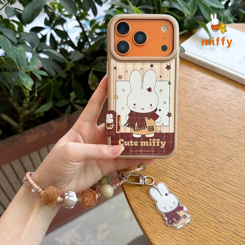 Bonito miffy escudo do telefone adequado para iphone 17 16 15 14 dos desenhos animados criativo cachecol coelho anti gota caso de telefone anime acessórios presente