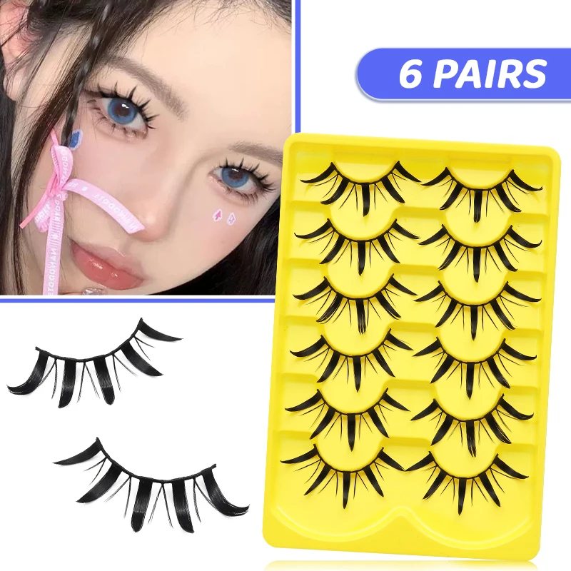 DINGSEN 6 Paar Manga-Wimpern, Cosplay, falsche Wimpern, Anime, gefälschte Wimpern, Make-up, großes Auge, Manga-Wimpern, Manhua-Streifenwimpern – Detail 2