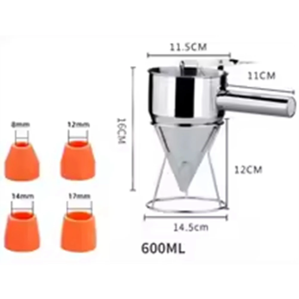 LUCK 600ml Cone-Shaped Stainless Steel Funnel Dispenser Dough Pancake Dispenser Fish Ball Home Kitchen BakingTools