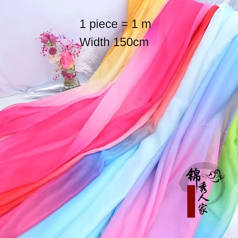 30D Gradient Chiffon Fabric Per Meter for Needlework Dress Shirt Skirt Costumes Diy Sewing Transparent Soft Smooth Summer Cloth