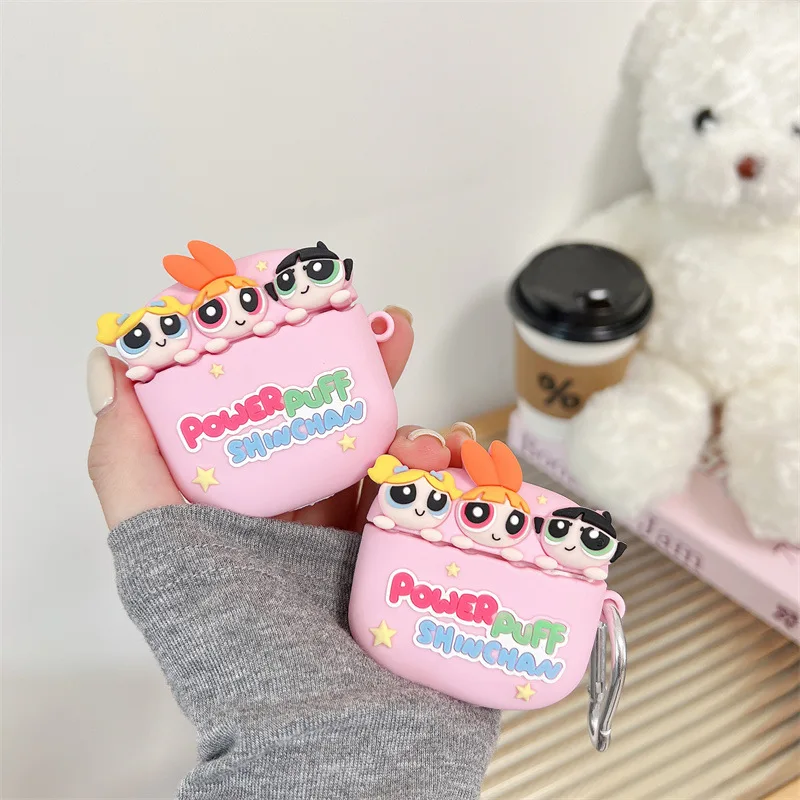 The Powerpuff Girls Cute Cartoon Airpods Pro2 Earphone Protective Case Kawaii Periphery Toy Keychain Pendant Lovely Holiday Gift