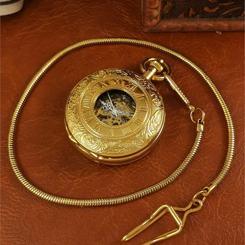 

Pure Copper Pocket Watch Retro Men Mechanical Old-Fashioned Flip Antique Brass Mute European Ancient Style Nostalgic Female