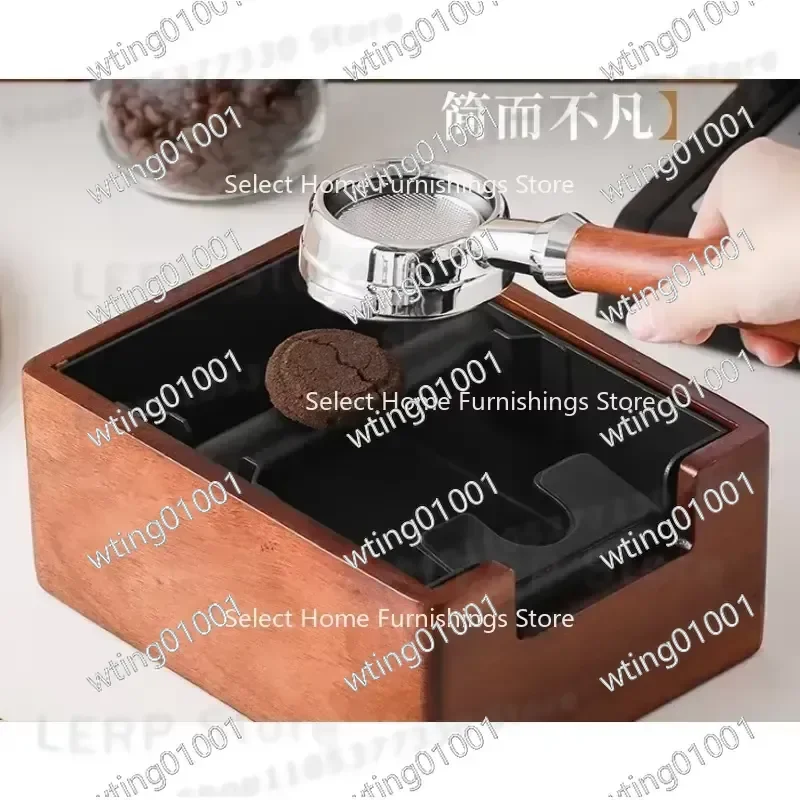 for Integrated Coffee Grounds Bin Solid Wood Knock Box with Handle Household Espresso Puck Holder Durable Powder Container