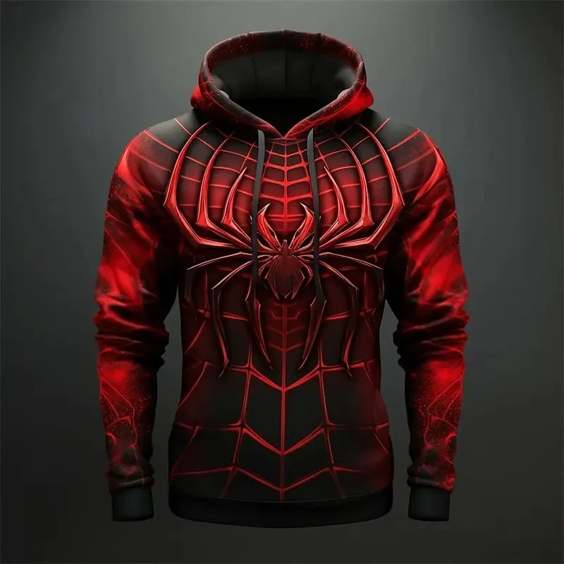 Vintage Men's Sweatshirt 3D Spider Graphic Prints Casual Hoodie  Spring Oversized Clothing Harajuku Oversized Hooded Pullover