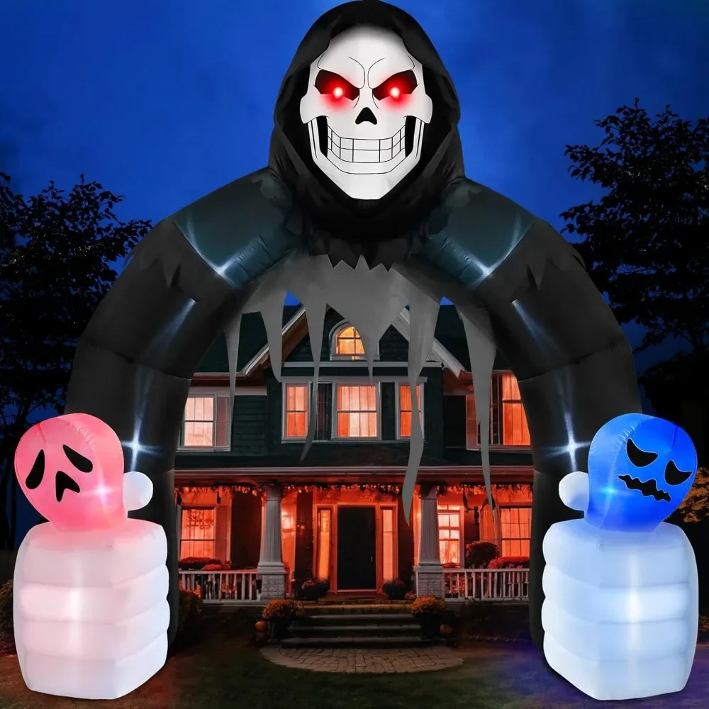 

Giant 10 FT Halloween Inflatables Grim Reaper Archway Outdoor Decoration, Scary Inflatable Halloween Arch Built-in LED Lights Bl