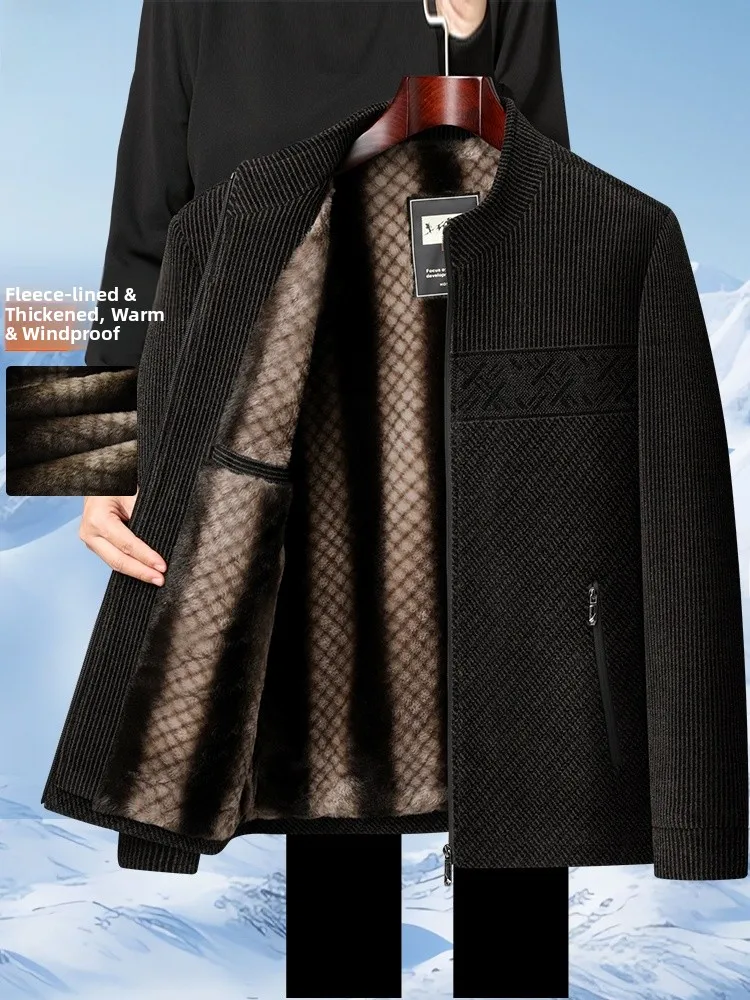 

Thiened Fce Lined Stand Collar Men's Jaet Autumn Winter Warm Cotton Coat TUCANO Busin Casual Polyester Fiber