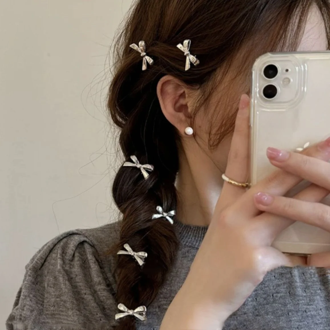 10/20 Pcs Silver Color Bow Mini Hairpins for Girls Plastic Bow Hair Clips Bangs Barrettes Duckbill Side Clip Hair Accessories