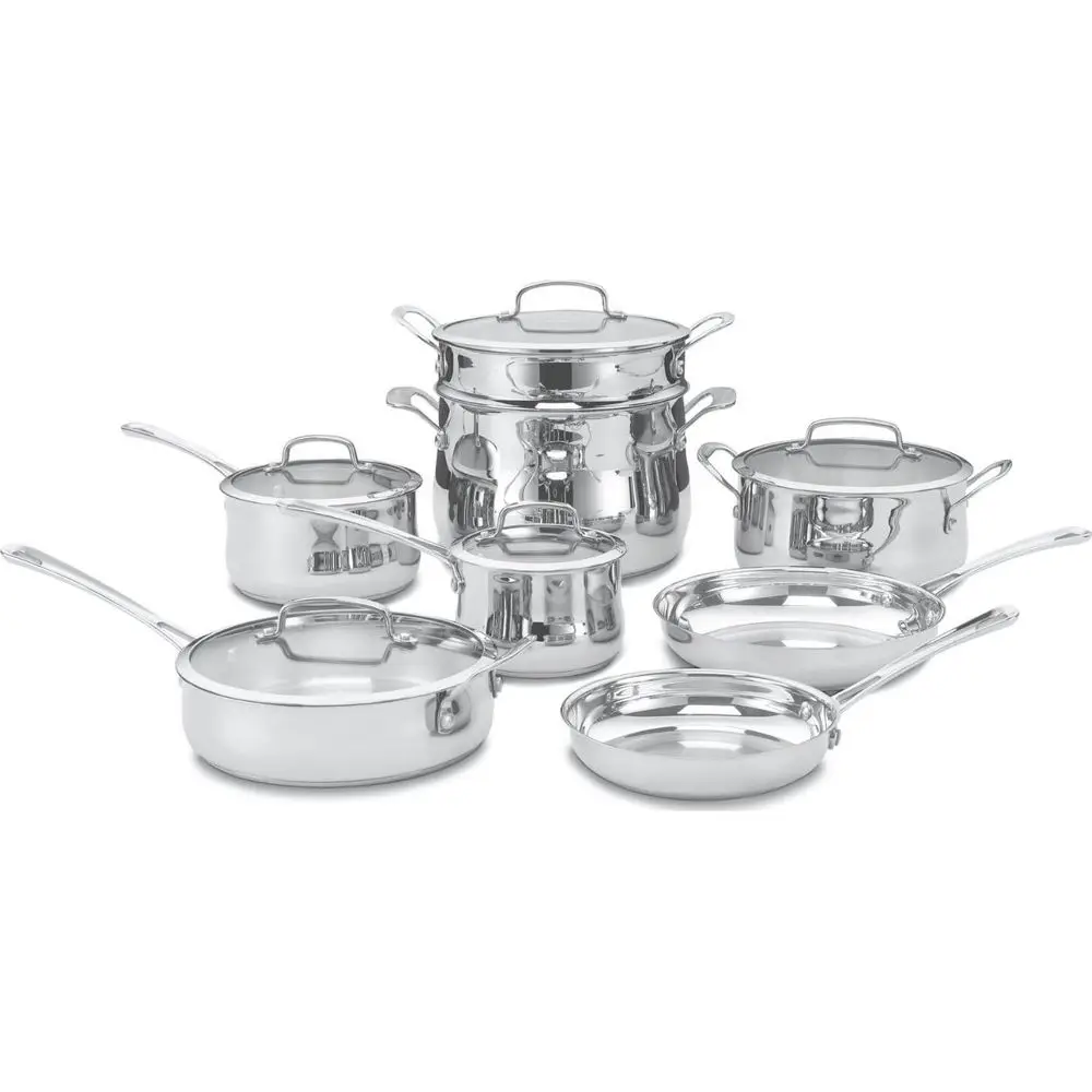 

13-Piece Silver Cookware Set with Contour Stainles Steel Design