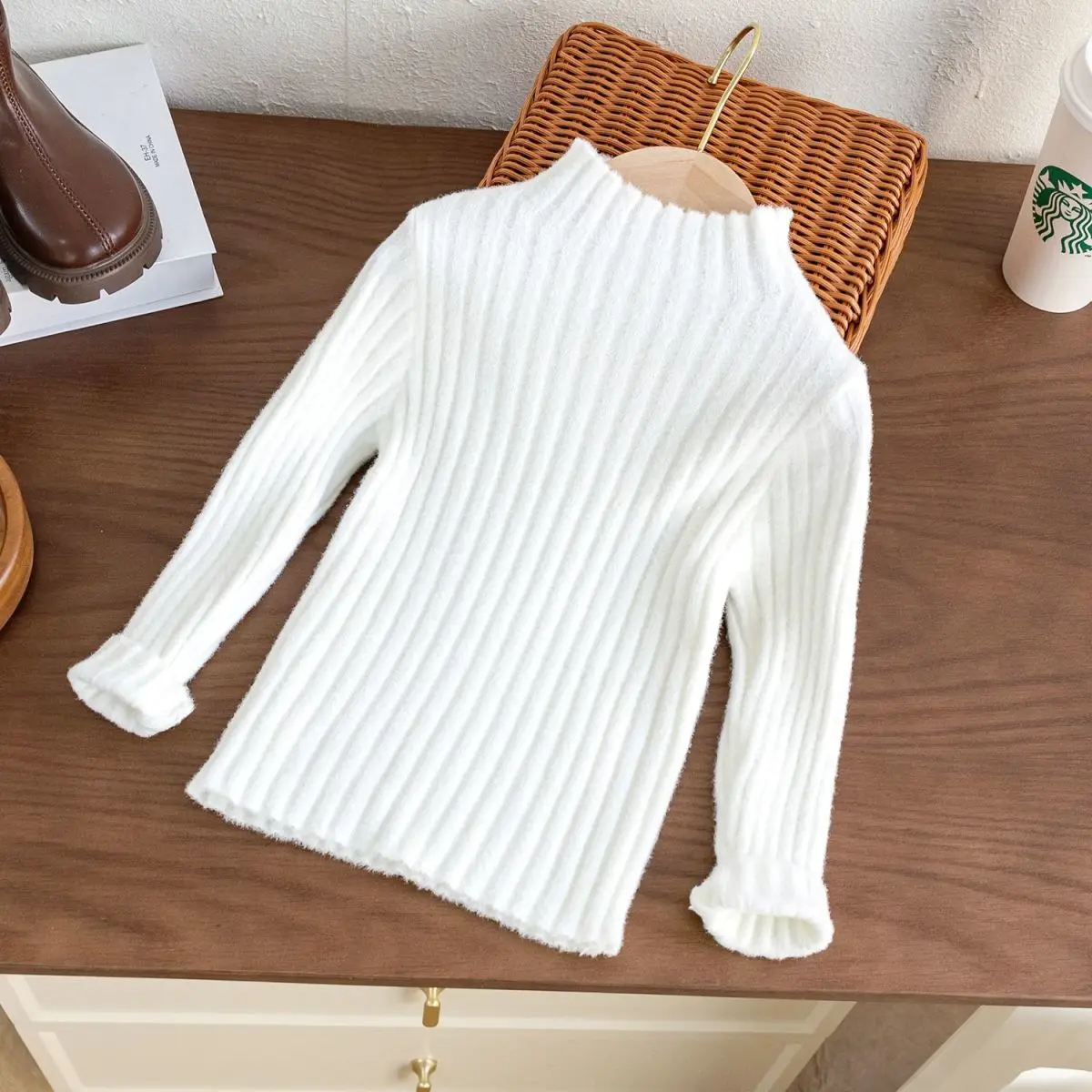 

Kids Girls' Sweater Autumn/Winter Children's Thick Half High Collar Versatile Knitted Sweater 2 4 6 7Y