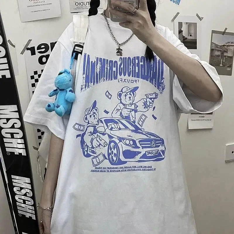 Women's T-shirts Korean Style Black Oversize Hip Hop Tops Harajuku Vintage Aesthetic Gothic Graphic Punk Clothes Oversized Tops