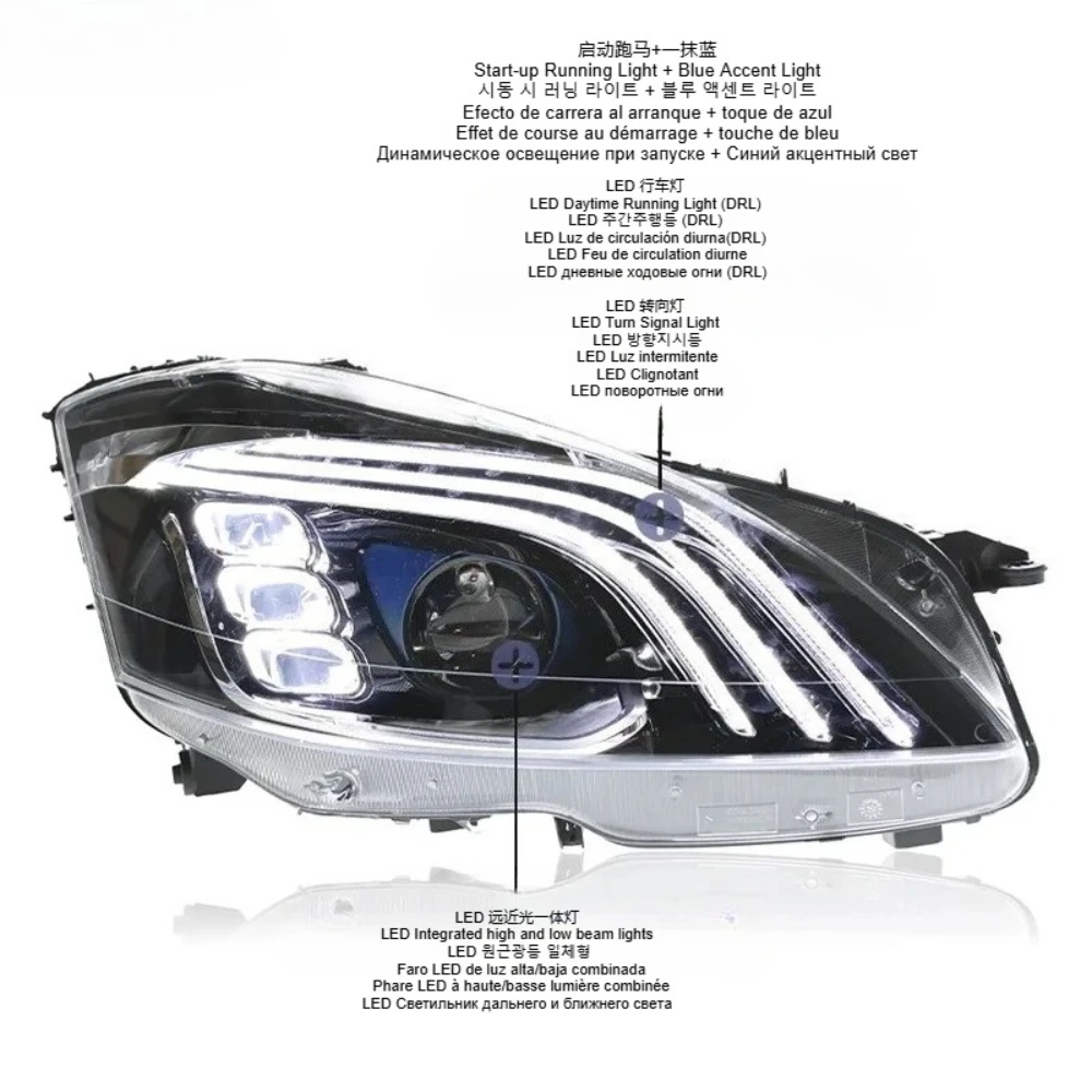 المصابيح الأمامية لمرسيدس بنز S-Class W221 S250 S280 S30 S320 S350 2006-2013 مجموعة مصابيح السيارة الأمامية LED ثنائية البؤرة عدسة الملحقات #3