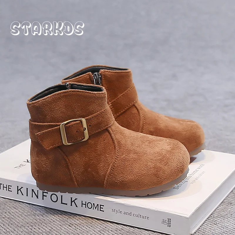 Classic Girls Buckle Boots Autumn New Kids Slip-on Chelsea Bootins Round Toe Flat Sole Children Botas De Mujer
