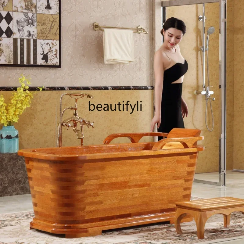 Solid Wooden Bucket Beauty Salon Bath Bucket Bath Bucket Adult Bathtub   Barrel Thickened  Basin Wooden Bathtub