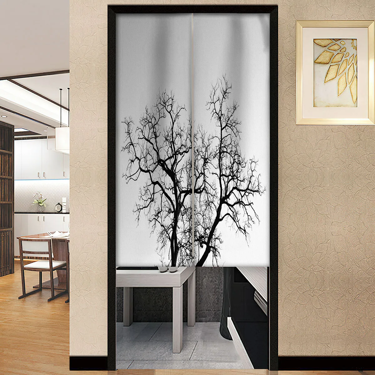 Flowering Tree Branches Door Curtain Chinese Panel Japanese Style Household Doorway Curtains Entrance Noren Hanging Half-Curtain