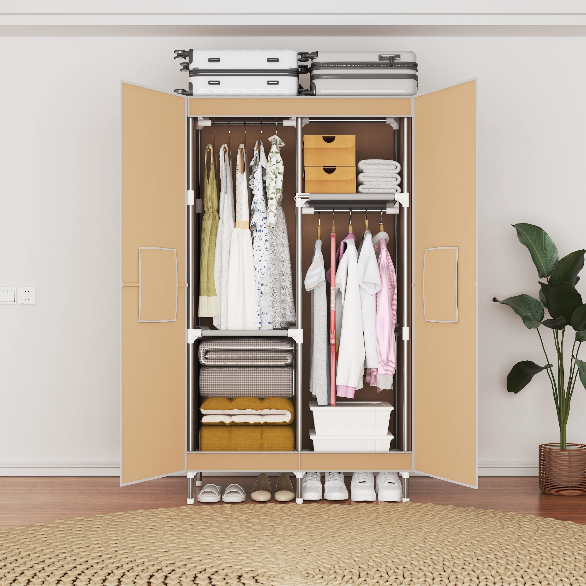 Picture 6: Portable Wardrobe: Large-Capacity Multi-Functional Clothing Organizer (2 Hanging Rod + 2 Storage Compartment)