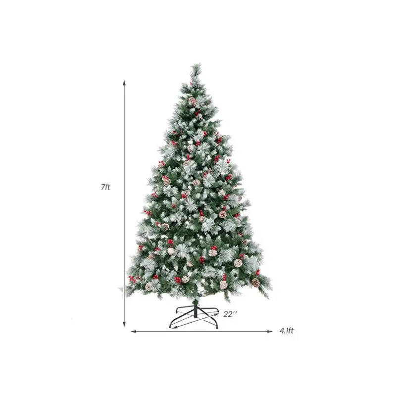 

7ft Pre-Lit Christmas Tree with 70 Red Berries & 70 Pine Cones, Changeable Lights & Auto-Stretching Branches, Perfect for Home,