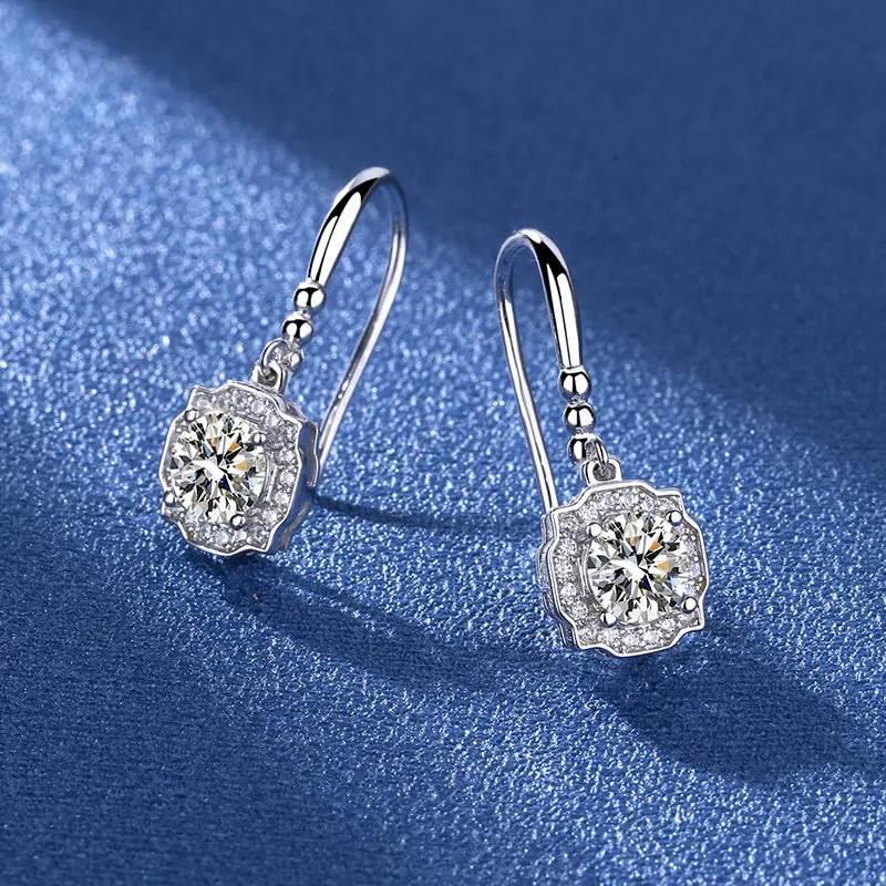 Brinco pendurado de 6,5 mm S925 brincos de prata para mulheres brincos de moissanite com certificado Gra presente de noivado