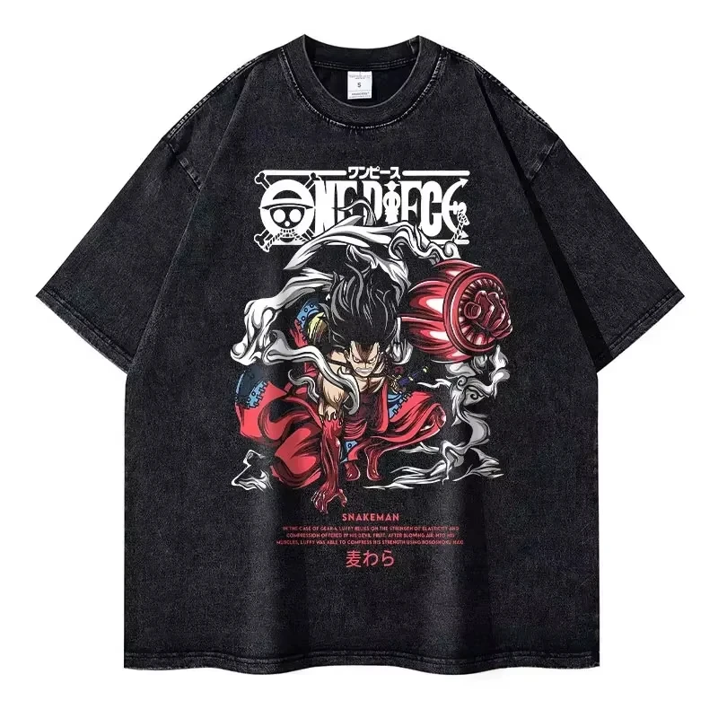 

One Piece 2026 New Style Fashion Pattern Retro Washed Cotton Round-neck Loose Comfortable Short-Sleeved T-shirt
