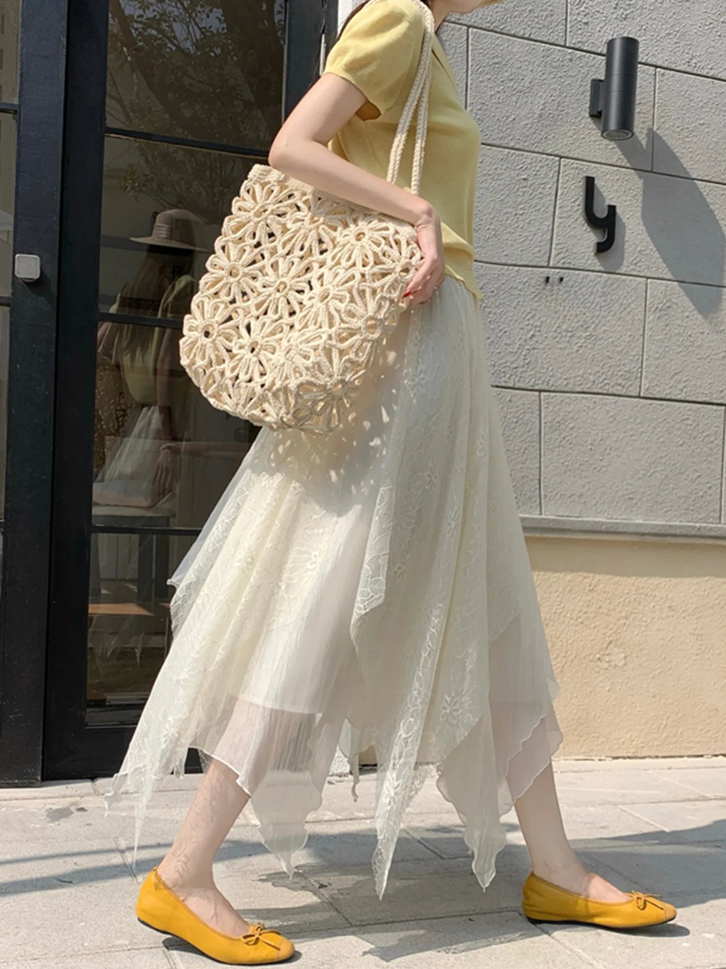 

Emily Clud High Waist Asymmetrical Lace Splicing f Skirt Women's Spring Summer A-Line Skirt Casual Sle for All Body pes