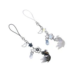 Beaded Phone Lanyard Kois Fish Star Pendant Wrist Strap Detachable Phone Chains Keyring Portable Accessory for Women