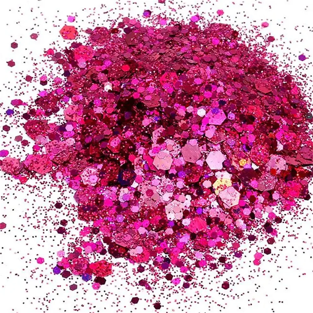 24 Colors/set Holographic Chunky Glitter Nail Powder Laser Flakes Chunky Hexagon Pet Nail Glitter Sparkly Hexagon Flakes