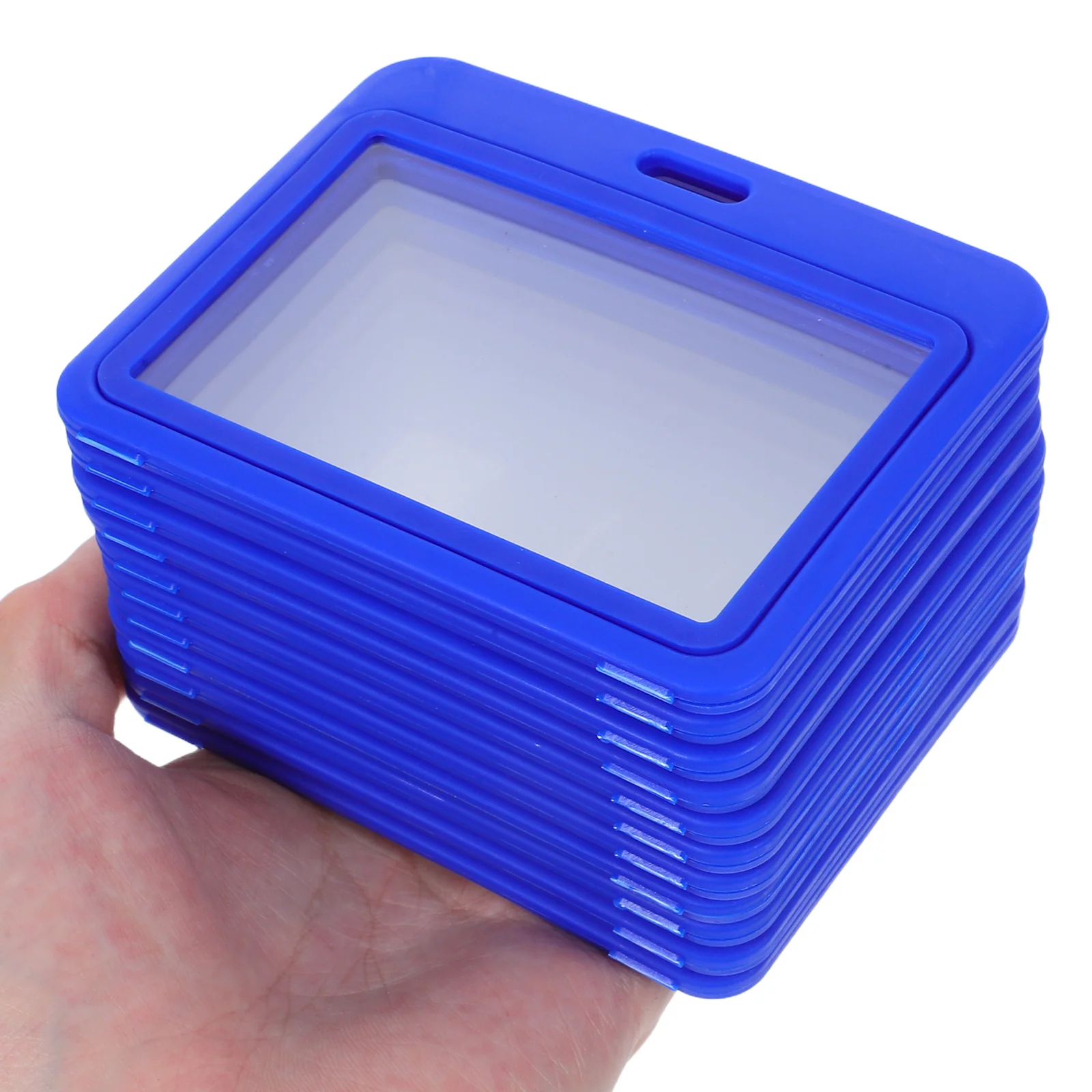 12 Pcs Transparent Double Sided Card Holder Plastic ID Badge Sleeves Horizontal Access Cover for Staff and Student Cards