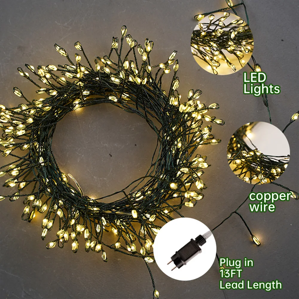 緑のワイヤーブラスターのガーランドのライト,寝室,屋外,結婚式,誕生日,クリスマスの木の装飾,1000LED, 36m, 2024