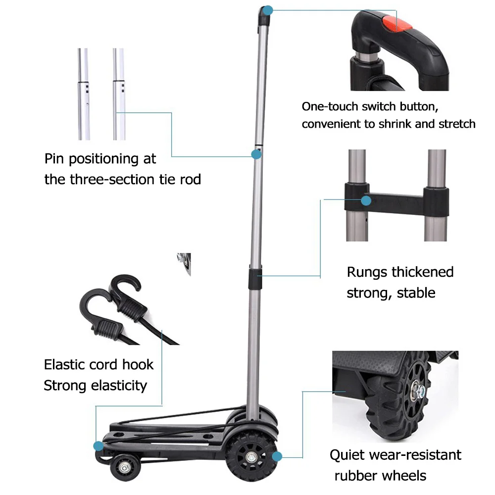 50kg Heavy Duty Foldable 카트 Folding Cart 폴딩카트 Trolley Folding Cart with Wheels Luggage Shopping Cart Portable Portable Wagon