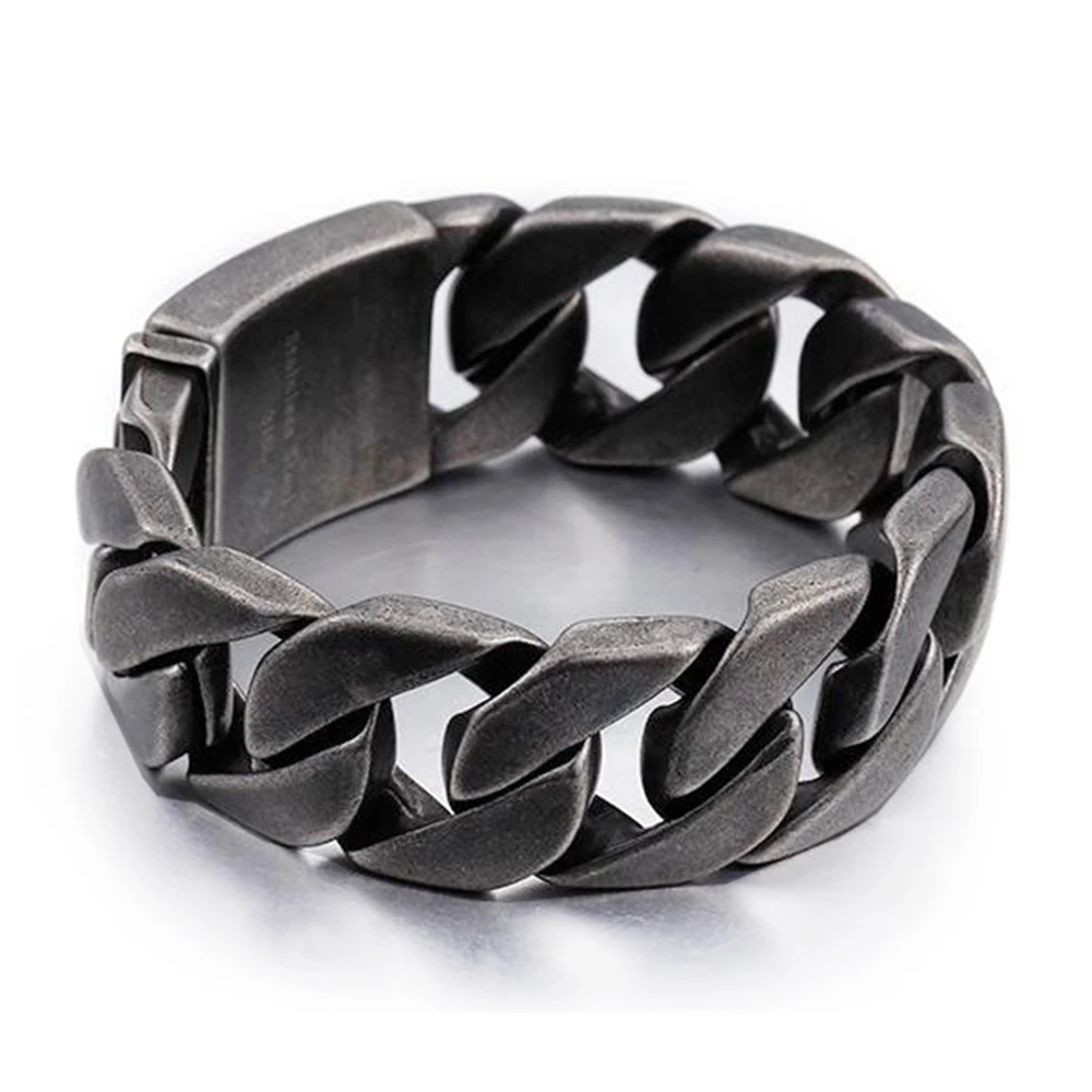 

24mm Heavy Punk Retro Black Curb Cuban Chain Bracelet Men Women Hiphop Rock Gold Color Stainless Steel Bike Biker Bangle Jewelry