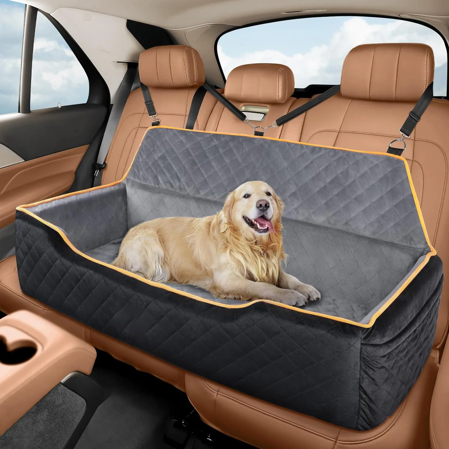 

Soft Oversized Car Backseat Pet Safety Seat Thick Memory Sponge Removable Machine Washable Pet Bed Indoor and Outdoor
