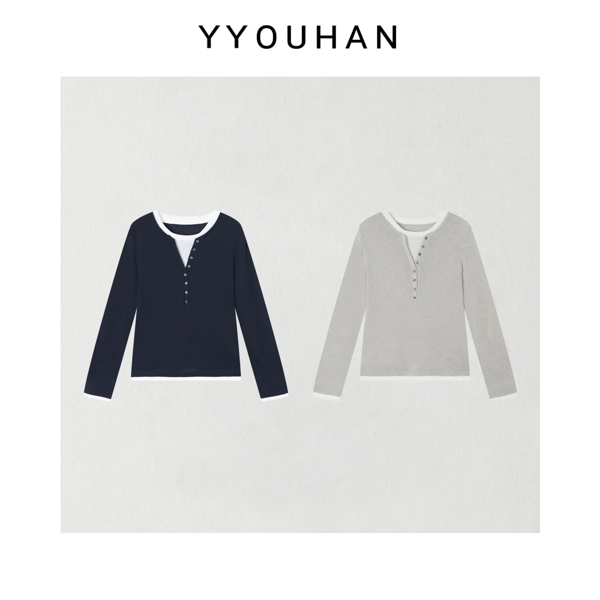 

Aesthetic Slimming Long Sleeve T-Shirt Icy Minimalist Style Versatile Fake Two-Piece Spring New Arrival for Women round Neck