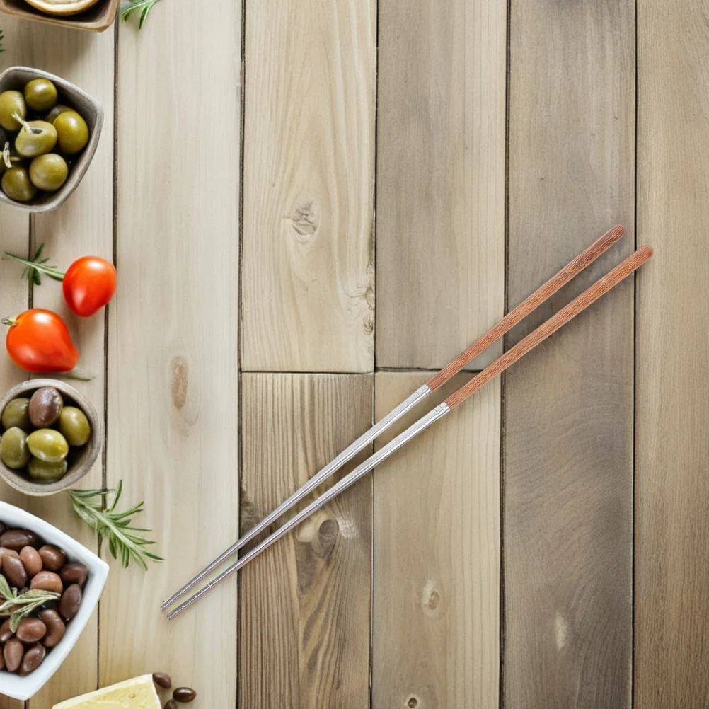 

2Pair Extended Long Cooking Chopsticks 45cm Stainless Steel Wood Handle Non-Slip Heat Resistant Frying Hot Pot Noodles