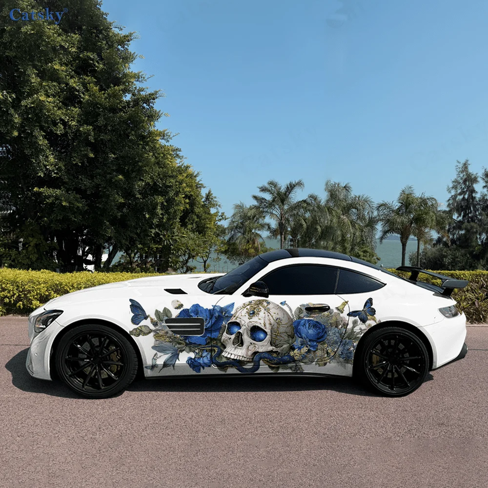 Colorful Skull Snake Flower Car Vinyl Wraps Decal Self-adhesive PVC Sticker Suitable for Trucks SUV Decor Auto Accessories Gift