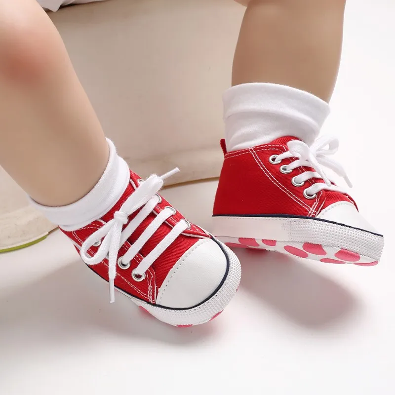 Sepatu kanvas bayi, sepatu olahraga klasik bayi baru lahir anak laki-laki dan perempuan motif bintang, sepatu belajar jalan bayi, sepatu Anti selip